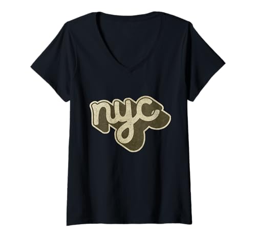 Damen New York City Vintage-Retro-Reisemode mit Skyline von New York City T-Shirt mit V-Ausschnitt Damen New York City Vintage-Retro-Reisemode mit Skyline von New York City T-Shirt mit V-Ausschnitt von Vintage NYC Travel Souvenir for Men Women