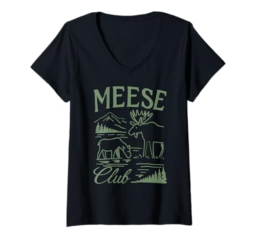 Damen Meese Club Elch Wildlife Outdoor T-Shirt mit V-Ausschnitt Damen Meese Club Elch Wildlife Outdoor T-Shirt mit V-Ausschnitt von Vintage Nature and Wildlife Adventure Apparel