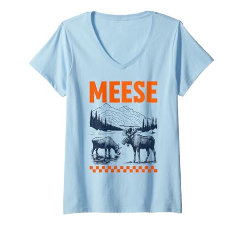 Damen Meese Elch Berg Szene Lustige Tierwelt T-Shirt mit V-Ausschnitt Damen Meese Elch Berg Szene Lustige Tierwelt T-Shirt mit V-Ausschnitt von Vintage Nature and Wildlife Adventure Apparel