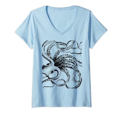 Damen Octopus Tentakel, Kraken Cthulhu Steampunk Ocean Sea Squid T-Shirt mit V-Ausschnitt von Vintage Nautical Steampunk