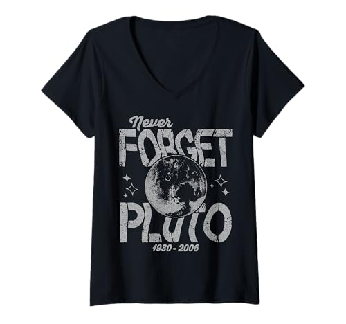 Damen Vintage Never Forget Pluto Astronomie Space Retro Men Women T-Shirt mit V-Ausschnitt von Vintage Never Forget Pluto Space Kids Men Women