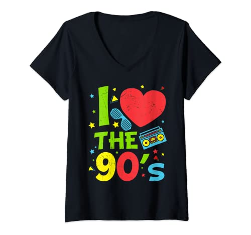 Damen I Heart the Nineties Vintage 1990er 90er Jahre Retro Party T-Shirt mit V-Ausschnitt Damen I Heart the Nineties Vintage 1990er 90er Jahre Retro Party T-Shirt mit V-Ausschnitt von Vintage Nineties 1990s Apparel