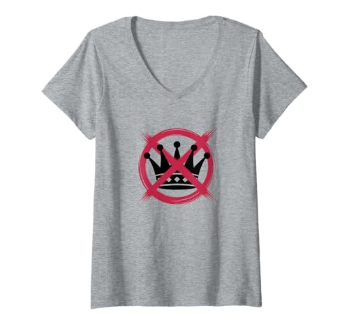 Damen No Kings in America Since 1776 Distressed USA Vintage Flagge T-Shirt mit V-Ausschnitt von Vintage No Kings In America Since 1776 Tee