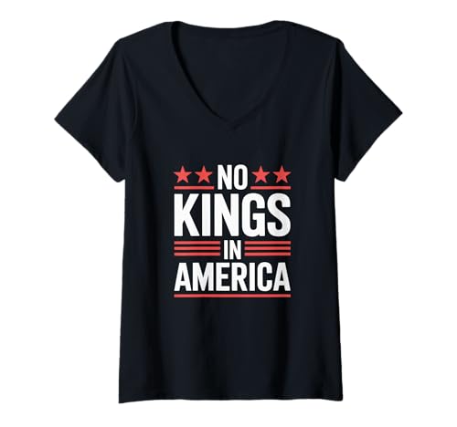 Damen No Kings in America Since 1776 Distressed USA Vintage Flagge T-Shirt mit V-Ausschnitt von Vintage No Kings In America Since 1776 Tee