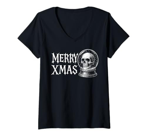 Damen Frohe Weihnachten Gothic Snowball Skull Goth Christmas T-Shirt mit V-Ausschnitt Damen Frohe Weihnachten Gothic Snowball Skull Goth Christmas T-Shirt mit V-Ausschnitt von Vintage Occult Witchcraft Wicca Witchy XMAS Design