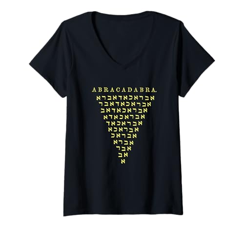Damen Abracadabra Hebräisches Wortschutz-Amulett T-Shirt mit V-Ausschnitt Damen Abracadabra Hebräisches Wortschutz-Amulett T-Shirt mit V-Ausschnitt von Vintage Occult