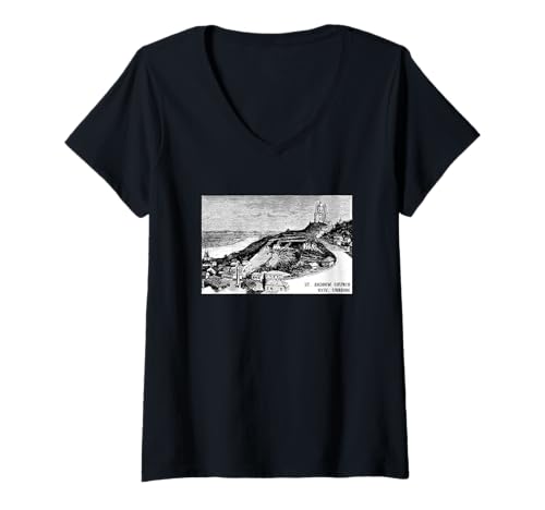 Damen St. Andrew Orthodoxe Christliche Kirche Kiew Ukraine T-Shirt mit V-Ausschnitt Damen St. Andrew Orthodoxe Christliche Kirche Kiew Ukraine T-Shirt mit V-Ausschnitt von Vintage Occult