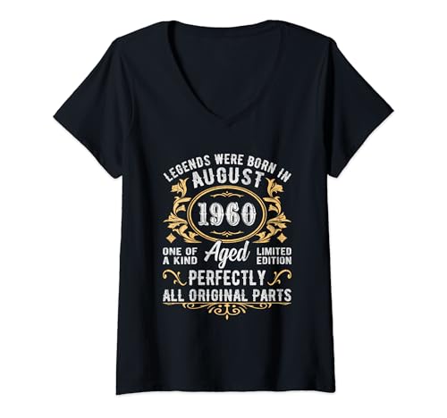 Damen Legenden August 1960 Geboren Jahrgang 1960 Geburtstag T-Shirt mit V-Ausschnitt Damen Legenden August 1960 Geboren Jahrgang 1960 Geburtstag T-Shirt mit V-Ausschnitt von Vintage Original Geboren 1960 Geburtstagsgeschenk
