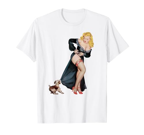 Pin Up Girl and Cute Puppy Dog - Hot Blonde Pin Up T-Shirt von Vintage Pin Up Girls of Yesteryear