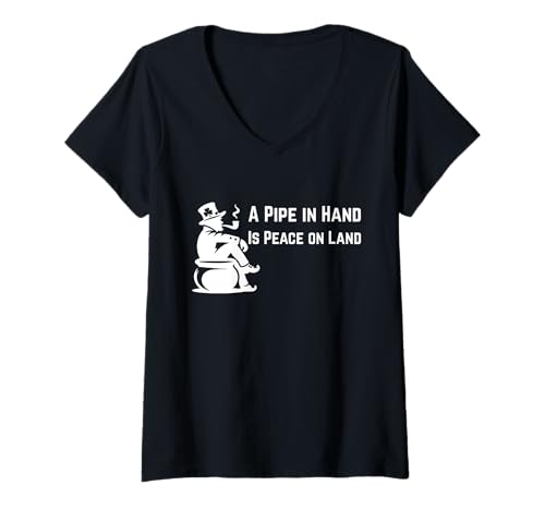 Damen A Pipe in Hand Is Peace on Land T-Shirt mit V-Ausschnitt von Vintage Pipe Smoker Quote for Men