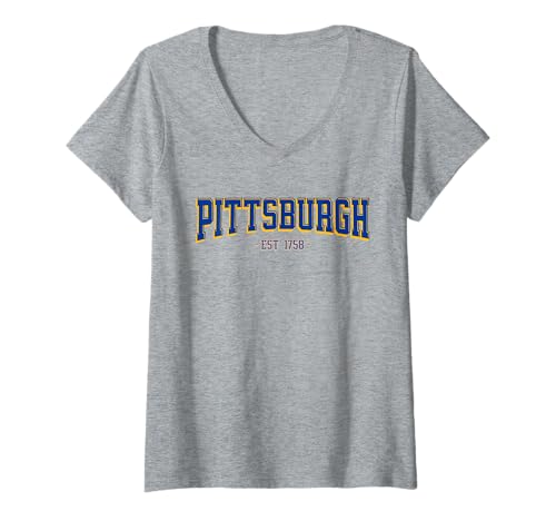 Damen Classic Pittsburgh Print Retro Varsity Vintage Pittsburg T-Shirt mit V-Ausschnitt von Vintage Pittsburgh Apparel for Men Women and Kids