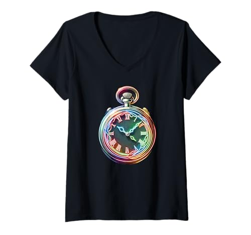 Damen Vintage-Taschenuhr Kette Retro T-Shirt mit V-Ausschnitt von Vintage Pocket Watches Lover Gifts