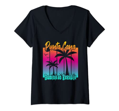 Damen Punta Cana T-Shirt mit V-Ausschnitt Damen Punta Cana T-Shirt mit V-Ausschnitt von Vintage Punta Cana Dominican Republic Sunset !!