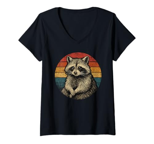 Damen Vintage Raccoon Retro Graphic T-Shirt mit V-Ausschnitt Damen Vintage Raccoon Retro Graphic T-Shirt mit V-Ausschnitt von Vintage Raccoon Retro Apparel