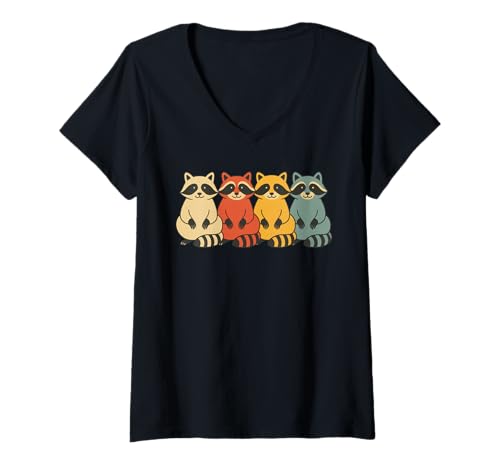 Damen Vintage Raccoons Cool Raccoon Retro T-Shirt mit V-Ausschnitt Damen Vintage Raccoons Cool Raccoon Retro T-Shirt mit V-Ausschnitt von Vintage Raccoons Raccoon Graphic Apparel