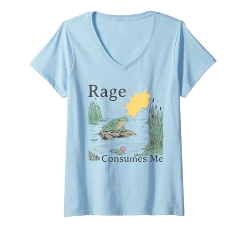 Damen Lustiger Frosch Kröte Teich Rage Consumes Me T-Shirt mit V-Ausschnitt Damen Lustiger Frosch Kröte Teich Rage Consumes Me T-Shirt mit V-Ausschnitt von Vintage Rage Consumes Me Meme Silly Frog