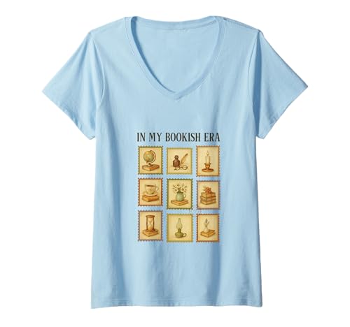Damen Reading Vibe Buchstempelliebhaber im Vintage-Lesestil T-Shirt mit V-Ausschnitt von Vintage Reading Bookstamp Book Reader