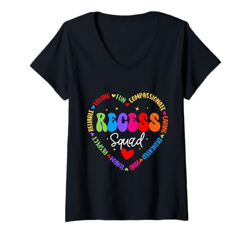 Damen Die Lehrer und Schüler der Recess Squad Crew überwachen den Schulanfang T-Shirt mit V-Ausschnitt von Vintage Recess Squad Back to School Teacher