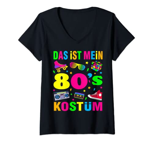 Damen 80er Jahre Motto Party 80s Kostüm - I love the 80s T-Shirt mit V-Ausschnitt von Vintage Retro 80er Jahre Lustige T-Shirts