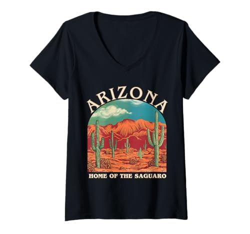 Damen Arizona Home Of The Saguaro Retro Desert Vibes Kaktus T-Shirt mit V-Ausschnitt Damen Arizona Home Of The Saguaro Retro Desert Vibes Kaktus T-Shirt mit V-Ausschnitt von Vintage Retro Arizona Cactus