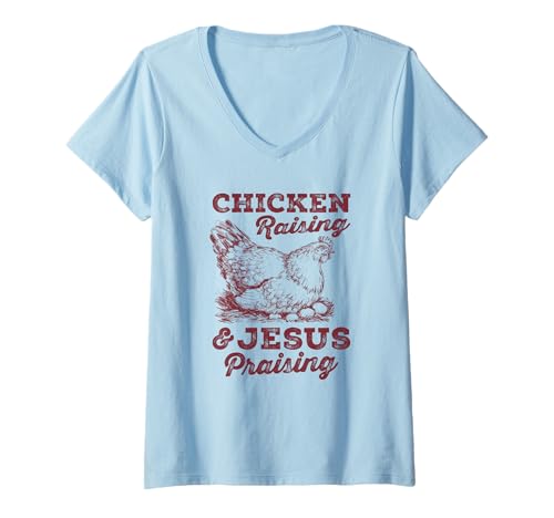 Damen Hühnerzucht und Jesusloben T-Shirt mit V-Ausschnitt Damen Hühnerzucht und Jesusloben T-Shirt mit V-Ausschnitt von Vintage Retro Christian Chicken Farmer