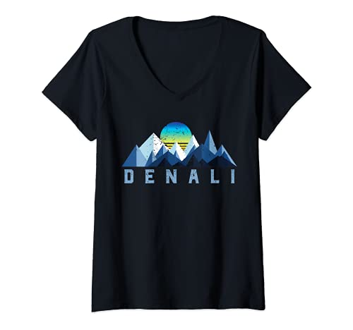 Damen Vintage Denali Retro Nationalpark Geometrisch T-Shirt mit V-Ausschnitt Damen Vintage Denali Retro Nationalpark Geometrisch T-Shirt mit V-Ausschnitt von Vintage Retro Mountains Nationalparks GFX