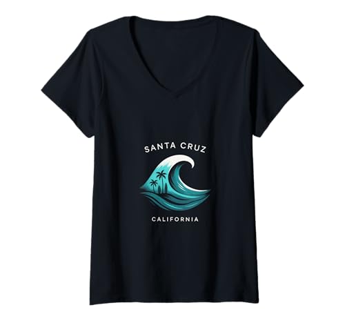 Damen Santa Cruz - Santa Cruz California Skateboarder T-Shirt mit V-Ausschnitt Damen Santa Cruz - Santa Cruz California Skateboarder T-Shirt mit V-Ausschnitt von Vintage Retro Skeleton Skater Surfer