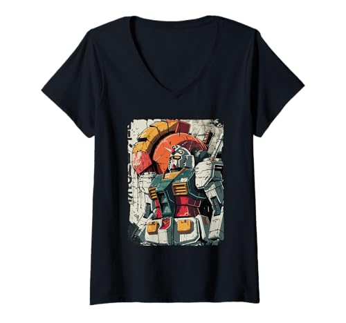 Damen Retro Mecha Robot Anime Illustration Sci Fi Mecha Robot T-Shirt mit V-Ausschnitt Damen Retro Mecha Robot Anime Illustration Sci Fi Mecha Robot T-Shirt mit V-Ausschnitt von Vintage Robotics Art Classic Anime Sci Fi