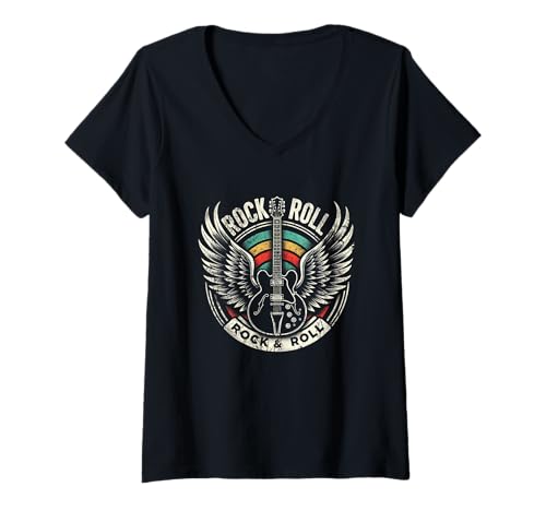 Damen Rock And Roll Guitar Rock Band Country Music Guitar Musician T-Shirt mit V-Ausschnitt von Vintage Rock And Roll Guitar Player Grunge Rock