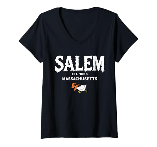 Damen Salem 1626 Massachusetts MA Halloween Duck Witch Costume T-Shirt mit V-Ausschnitt Damen Salem 1626 Massachusetts MA Halloween Duck Witch Costume T-Shirt mit V-Ausschnitt von Vintage Salem 1626 Halloween By GnineZa