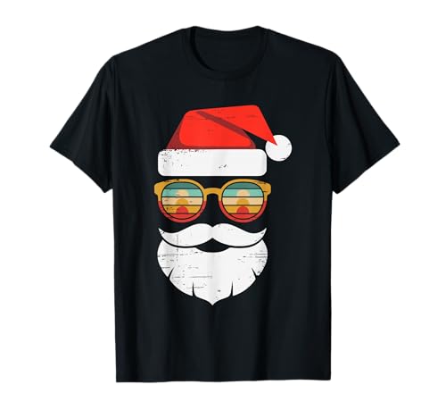 Retro Santa Face Sonnenbrille Nikolausmütze Weihnachten Jungen Herren T-Shirt von Vintage Santa Face 80s Xmas