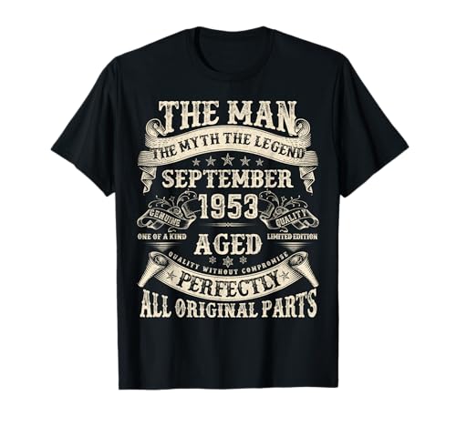 September 1953 72 Jahre alt Geburtstag Geschenke für Männer 72. Geburtstag T-Shirt von Vintage September birthday Gifts For Men Women