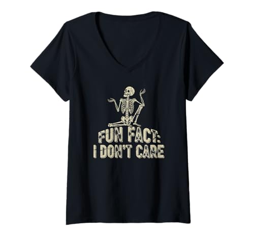 Damen Lustiges Skelett-Design mit Aufschrift I Don't Care T-Shirt mit V-Ausschnitt von Vintage Skeleton Grim Humor Not Caring Design
