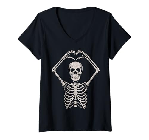 Damen Vintage Skelett Herz Lustig Niedlich Halloween Retro Männer Frauen T-Shirt mit V-Ausschnitt Damen Vintage Skelett Herz Lustig Niedlich Halloween Retro Männer Frauen T-Shirt mit V-Ausschnitt von Vintage Skeleton Heart Halloween Funny Men Women