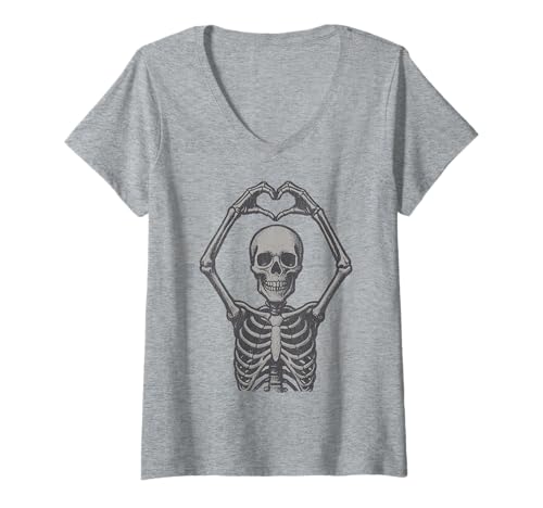 Damen Vintage Skelett Herz Lustig Niedlich Halloween Retro Männer Frauen T-Shirt mit V-Ausschnitt Damen Vintage Skelett Herz Lustig Niedlich Halloween Retro Männer Frauen T-Shirt mit V-Ausschnitt von Vintage Skeleton Heart Halloween Funny Men Women