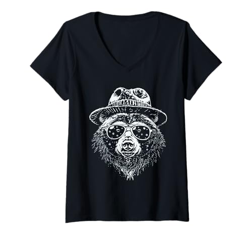 Damen Retro Bear Skifahren im Schatten: Cooles Bergabenteuer T-Shirt mit V-Ausschnitt Damen Retro Bear Skifahren im Schatten: Cooles Bergabenteuer T-Shirt mit V-Ausschnitt von Vintage Skiing Bear in Sunglasses Snow Adventure