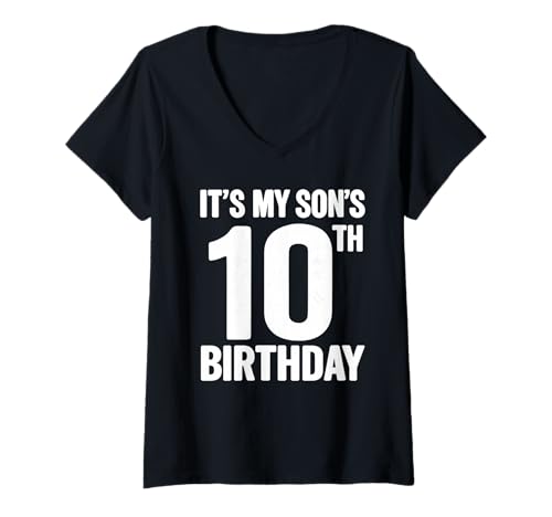 Damen It's My Sons 10th Birthday Parent Celebration Distressed T-Shirt mit V-Ausschnitt Damen It's My Sons 10th Birthday Parent Celebration Distressed T-Shirt mit V-Ausschnitt von Vintage Son's 10th Birthday Dad's Celebration