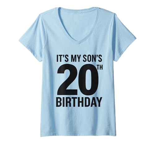Damen It's My Sons 20th Birthday Parent Celebration Distressed T-Shirt mit V-Ausschnitt von Vintage Son's 20th Birthday Dad's Celebration