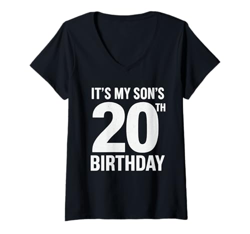 Damen It's My Sons 20th Birthday Parent Celebration Distressed T-Shirt mit V-Ausschnitt von Vintage Son's 20th Birthday Dad's Celebration