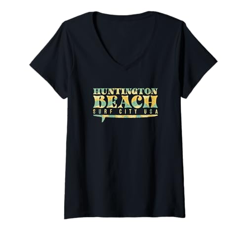 Damen Huntington Beach Surf City USA Retro -Stil T-Shirt mit V-Ausschnitt Damen Huntington Beach Surf City USA Retro -Stil T-Shirt mit V-Ausschnitt von Vintage Southern California Surf Spot Design