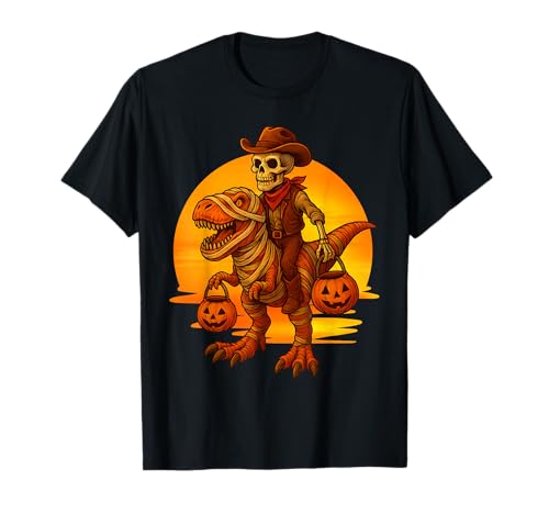 Cowboy Skelett Reiten Mama Dinosaurier T-Rex Retro Halloween T-Shirt von Vintage Spooky Season Dino Costume Western Lovers