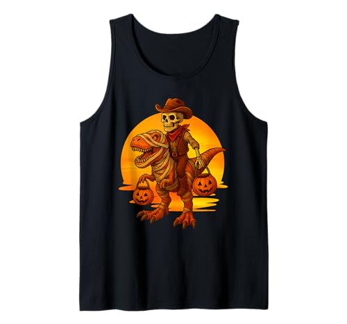 Cowboy Skelett Reiten Mama Dinosaurier T-Rex Retro Halloween Tank Top von Vintage Spooky Season Dino Costume Western Lovers