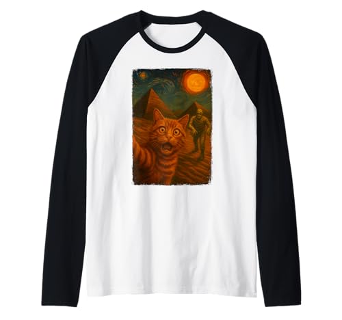 Lustige Katze Selfie Mama Halloween Van Gogh Sternennacht Raglan von Vintage Spooky Season Halloween Costume Cat Lovers
