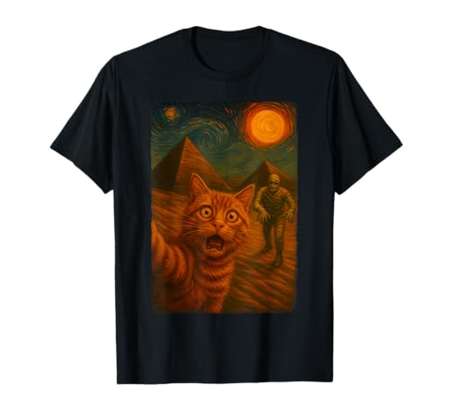 Lustige Katze Selfie Mama Halloween Van Gogh Sternennacht T-Shirt von Vintage Spooky Season Halloween Costume Cat Lovers