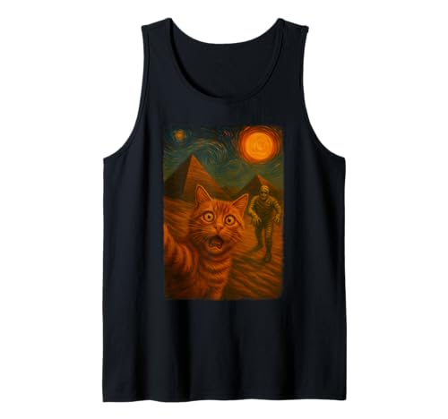 Lustige Katze Selfie Mama Halloween Van Gogh Sternennacht Tank Top von Vintage Spooky Season Halloween Costume Cat Lovers