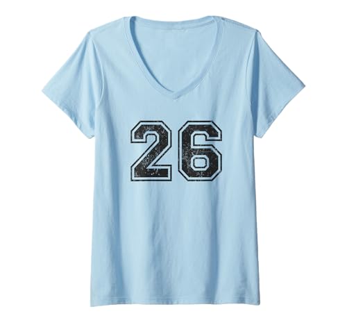 Damen Vintage-Sportnummern 26 Sechsundzwanzig T-Shirt mit V-Ausschnitt von Vintage Sports Numbers Apparel