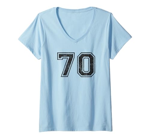 Damen Vintage-Sportnummern 70 Siebzig T-Shirt mit V-Ausschnitt von Vintage Sports Numbers Apparel