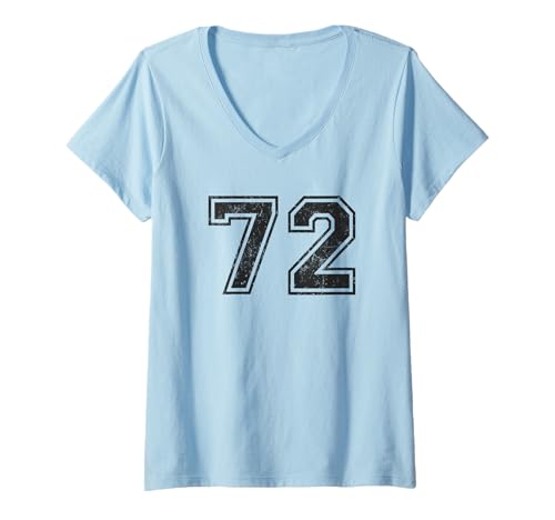 Damen Vintage Sports Numbers 72 Zweiundsiebzig T-Shirt mit V-Ausschnitt von Vintage Sports Numbers Apparel