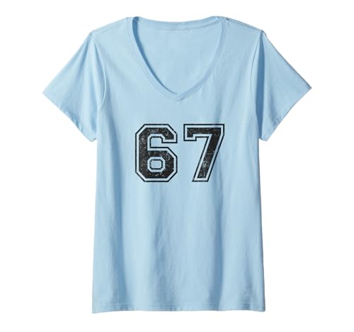 Damen Vintage Sports Nummer 67 Sixty-Seven T-Shirt mit V-Ausschnitt von Vintage Sports Numbers Apparel