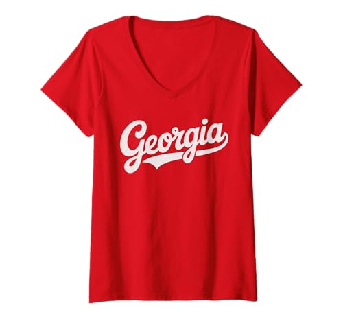 Damen Vintage Georgia Script Retro Swoosh Design T-Shirt mit V-Ausschnitt Damen Vintage Georgia Script Retro Swoosh Design T-Shirt mit V-Ausschnitt von Vintage State of Georgia Apparel & Gifts Co.